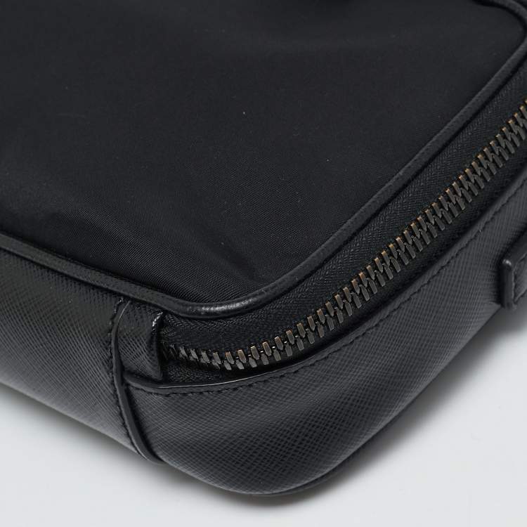 Pre Owned Prada Black Saffiano Lux Leather and Re-Nylon Brique Crossbody Bag