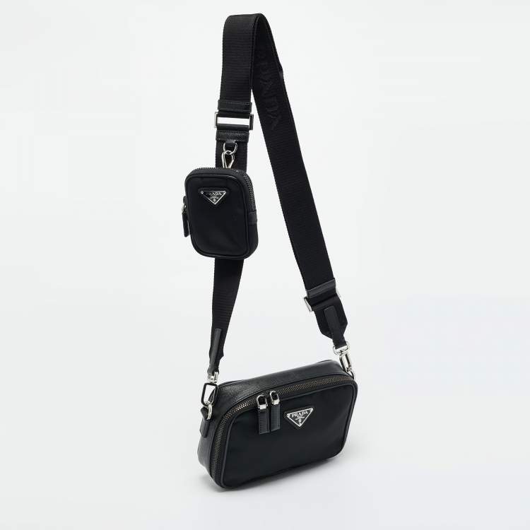 Pre Owned Prada Black Saffiano Lux Leather and Re-Nylon Brique Crossbody Bag