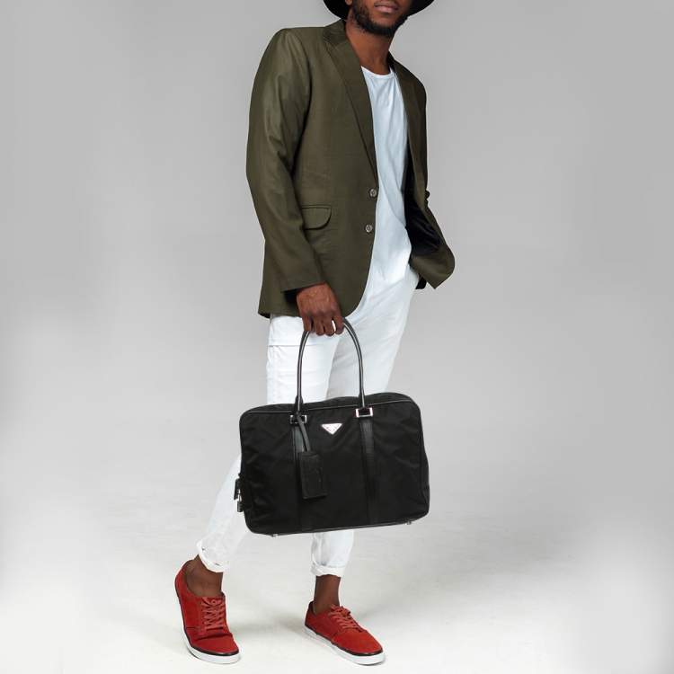 Pre Owned Prada Black Saffiano Lux Leather and Nylon Laptop Briefcase Bag