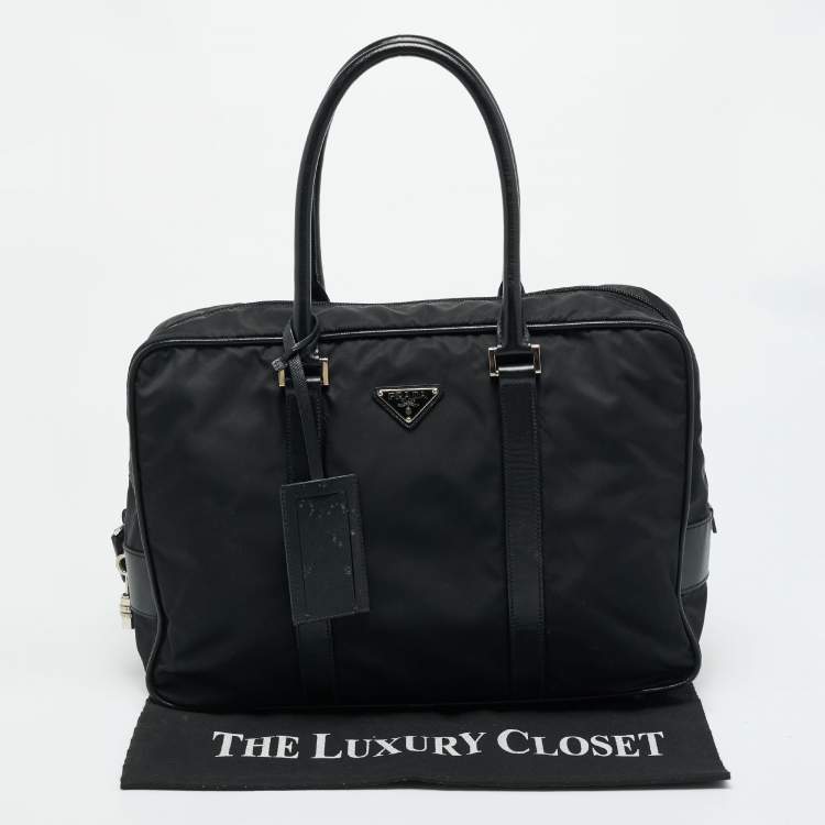 Pre Owned Prada Black Saffiano Lux Leather and Nylon Laptop Briefcase Bag
