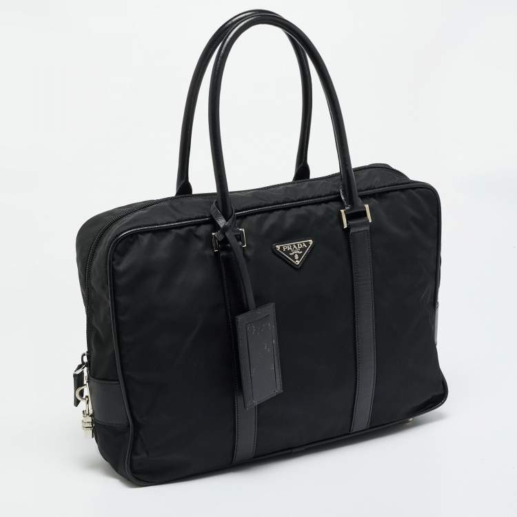 Pre Owned Prada Black Saffiano Lux Leather and Nylon Laptop Briefcase Bag