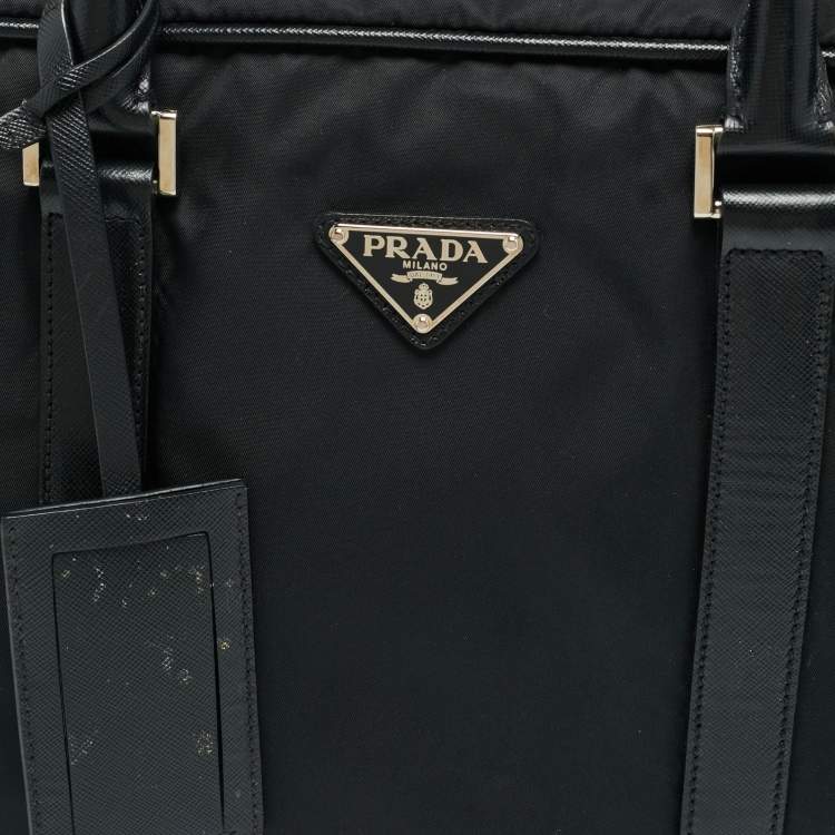 Pre Owned Prada Black Saffiano Lux Leather and Nylon Laptop Briefcase Bag