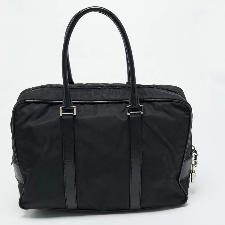 Pre Owned Prada Black Saffiano Lux Leather and Nylon Laptop Briefcase Bag