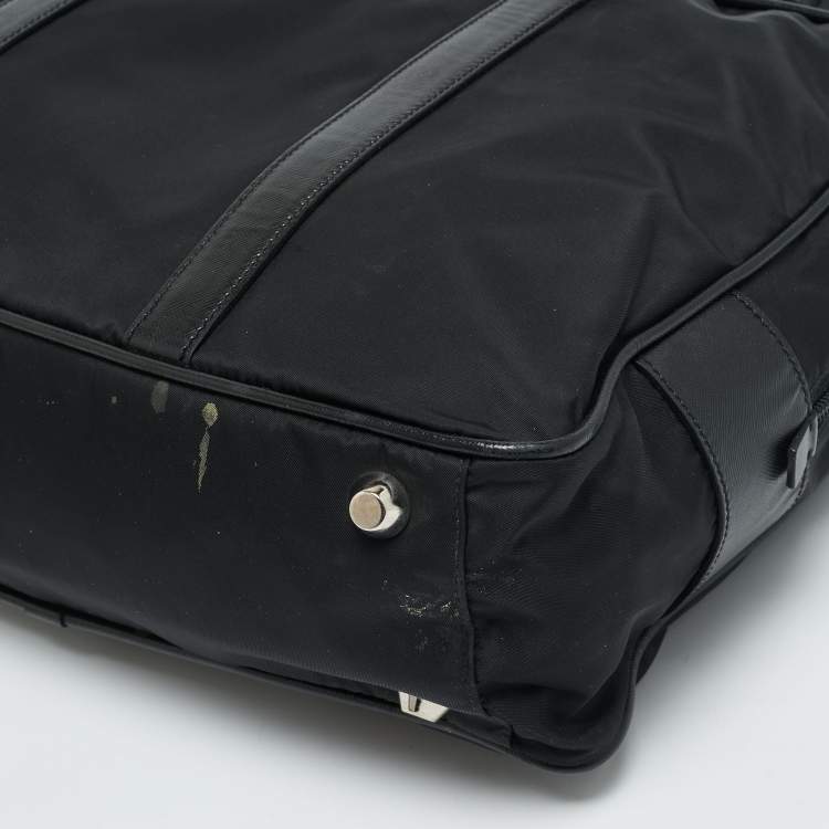 Pre Owned Prada Black Saffiano Lux Leather and Nylon Laptop Briefcase Bag