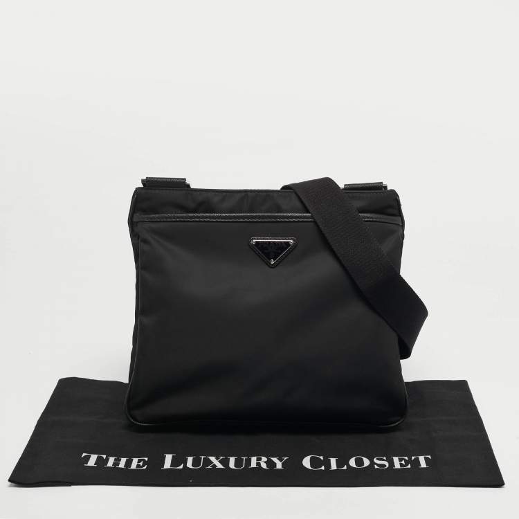 مملوكة مسبقًا Prada Black Re-Nylon and Saffiano Leather Messenger Bag