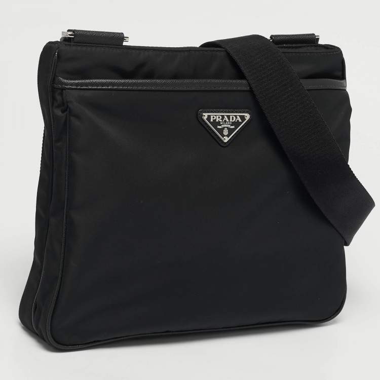 مملوكة مسبقًا Prada Black Re-Nylon and Saffiano Leather Messenger Bag