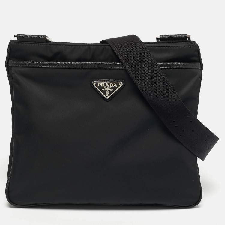 مملوكة مسبقًا Prada Black Re-Nylon and Saffiano Leather Messenger Bag