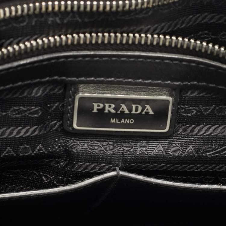 Pre Owned Prada Black Ostrich Leather and Saffiano Leather Briefcase 