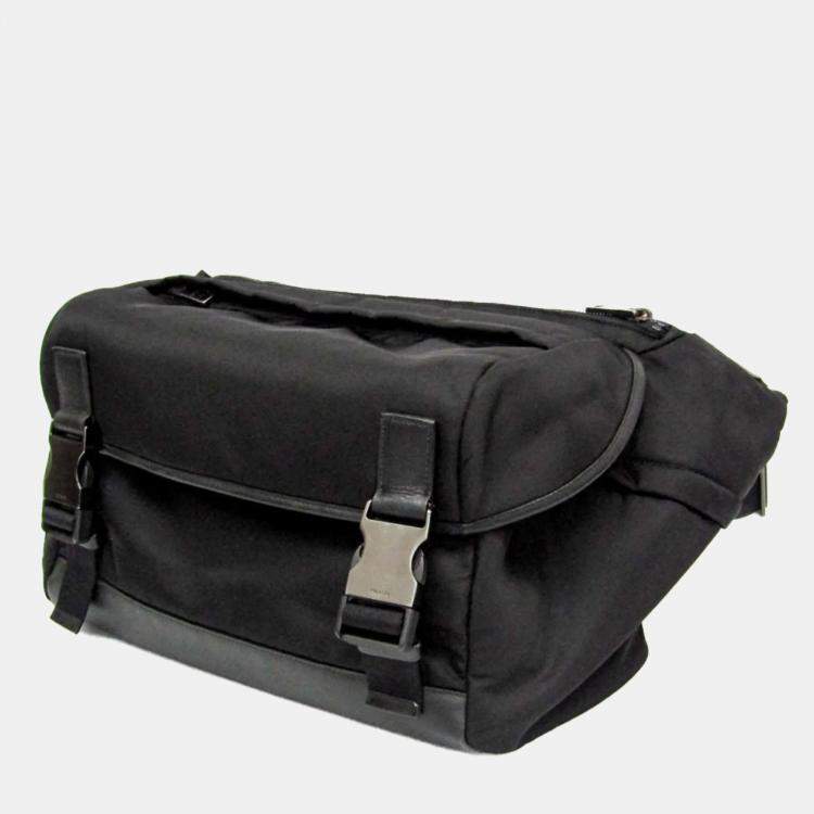 Pre Owned Prada TESSUTO Nylon Leather Shoulder Bag Black