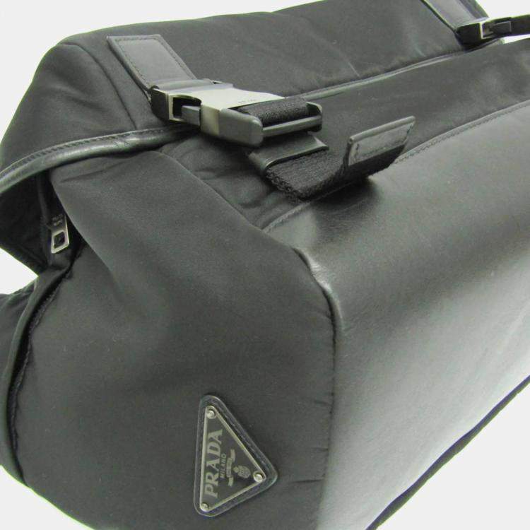 Pre Owned Prada TESSUTO Nylon Leather Shoulder Bag Black
