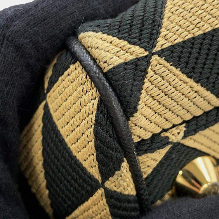 مملوكة مسبقًا Prada Symbol Embroideryfabric Travel Bag Beige/Black Canvas Saffiano Leather 