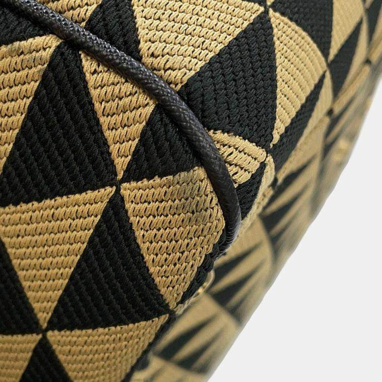 مملوكة مسبقًا Prada Symbol Embroideryfabric Travel Bag Beige/Black Canvas Saffiano Leather 