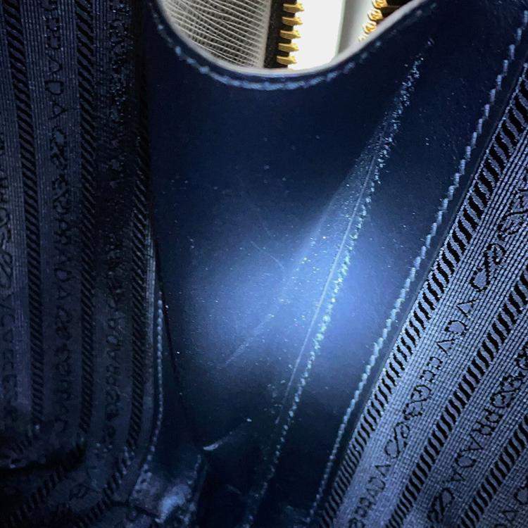 مملوكة مسبقًا Prada Symbol Embroideryfabric Travel Bag Beige/Black Canvas Saffiano Leather 