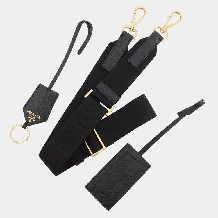 مملوكة مسبقًا Prada Symbol Embroideryfabric Travel Bag Beige/Black Canvas Saffiano Leather 