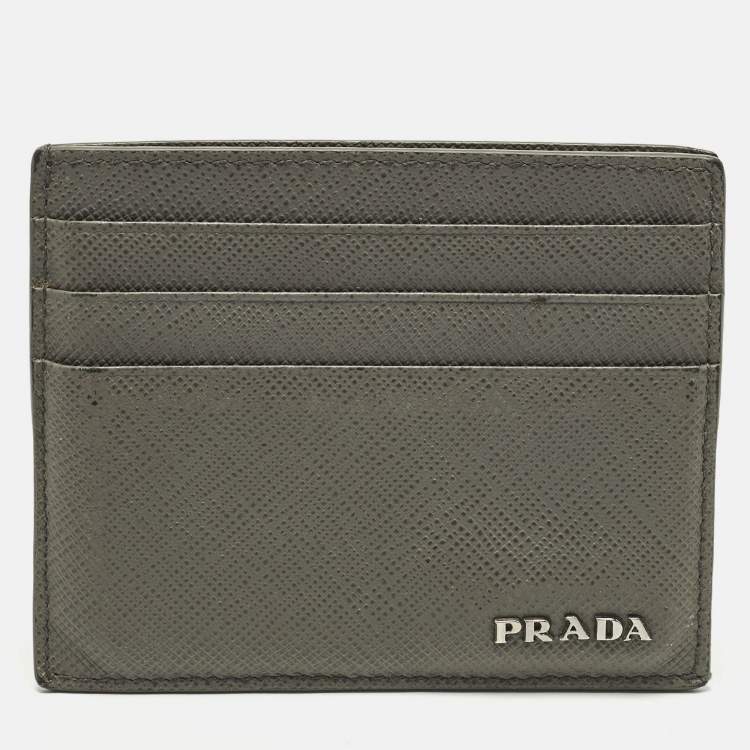 مملوكة مسبقًا Prada Grey/Blue Saffiano Leather Card Holder