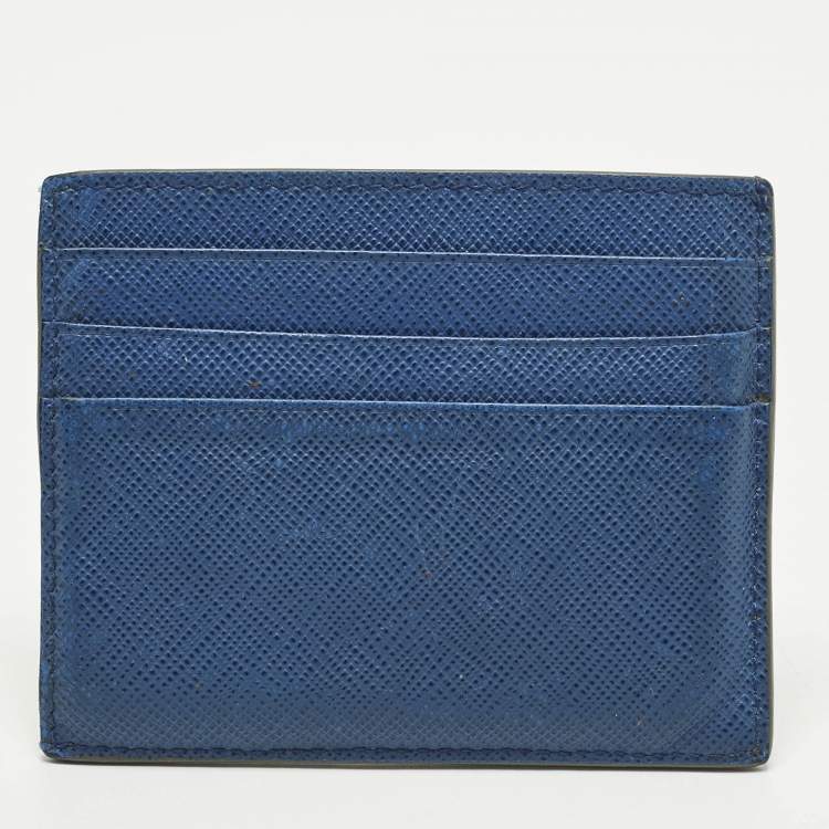 مملوكة مسبقًا Prada Grey/Blue Saffiano Leather Card Holder