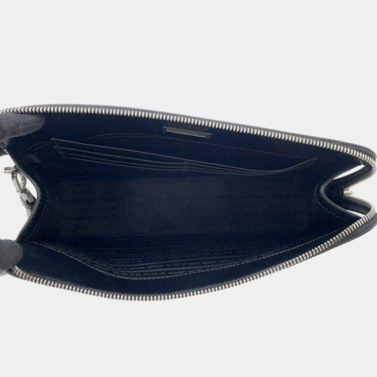 Pre Owned Prada Saffiano Leather Clutch Bag Black Leather