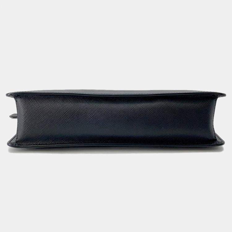 Pre Owned Prada Saffiano Leather Clutch Bag Black Leather