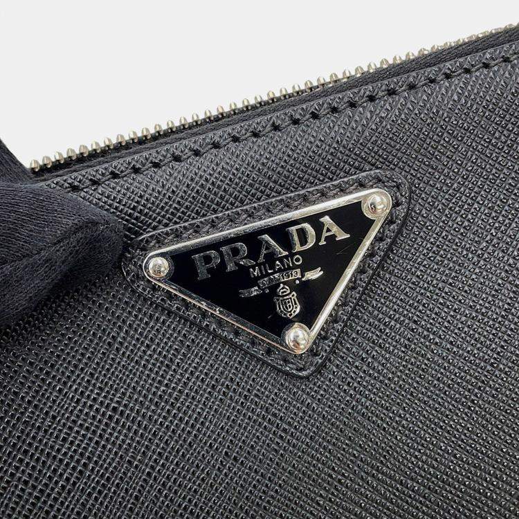 Pre Owned Prada Saffiano Leather Clutch Bag Black Leather