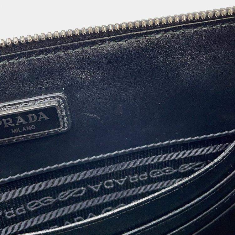 Pre Owned Prada Saffiano Leather Clutch Bag Black Leather