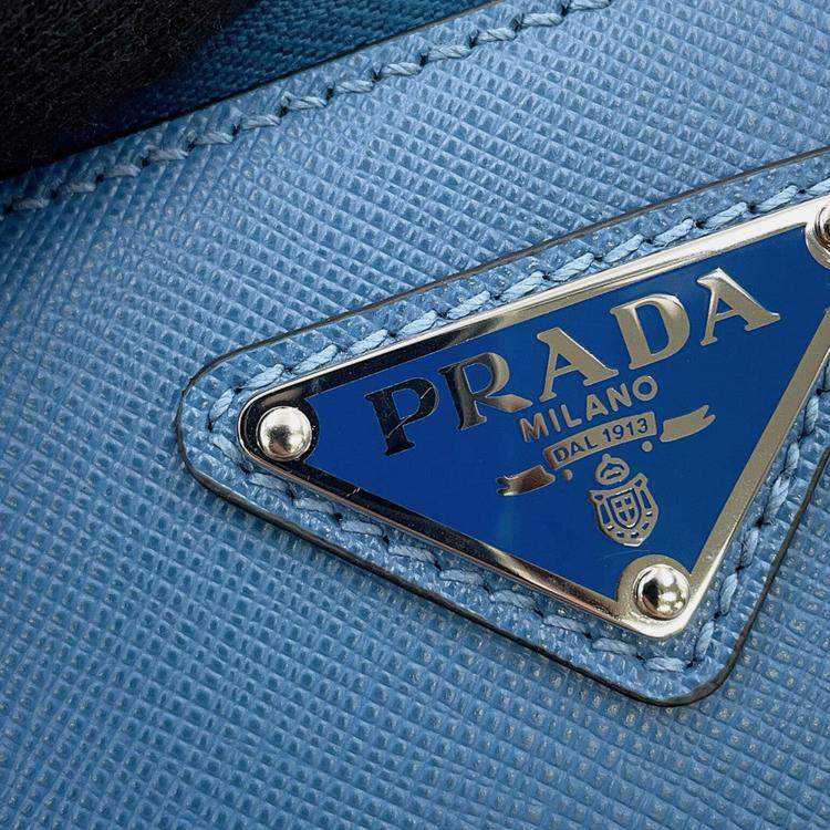 Pre Owned Prada Brique One Shoulder Bag Blue Saffiano Leatherleather