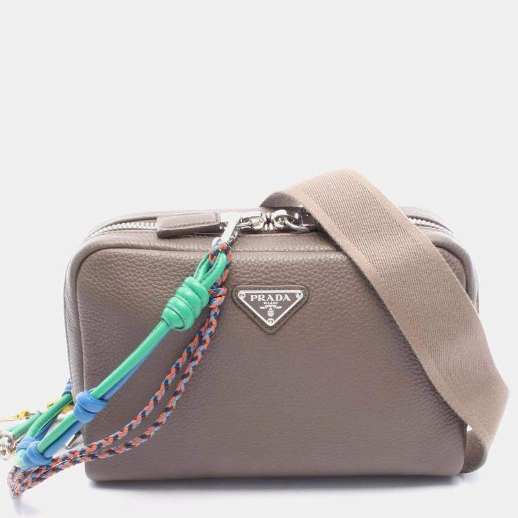 Pre Owned Prada Vit.Daino Leather Shoulder Bag Gray