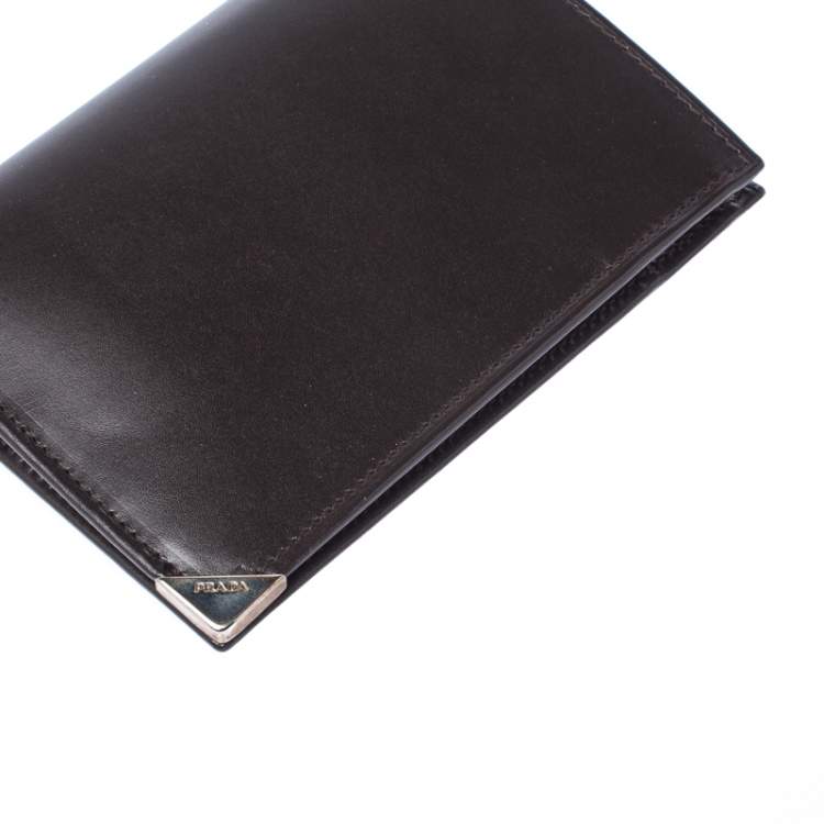 Pre Owned Prada Dark Brown Leather Bi Fold Card Holder