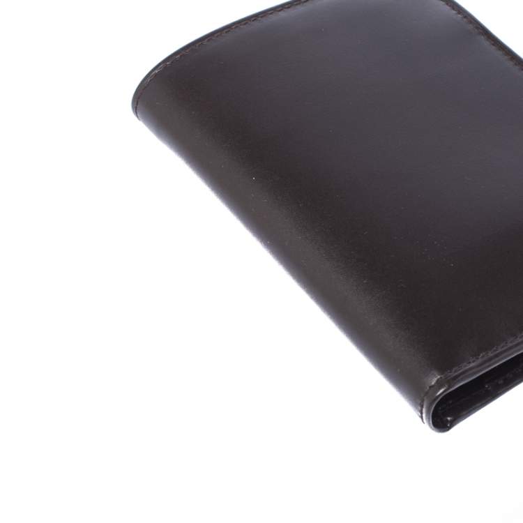 Pre Owned Prada Dark Brown Leather Bi Fold Card Holder