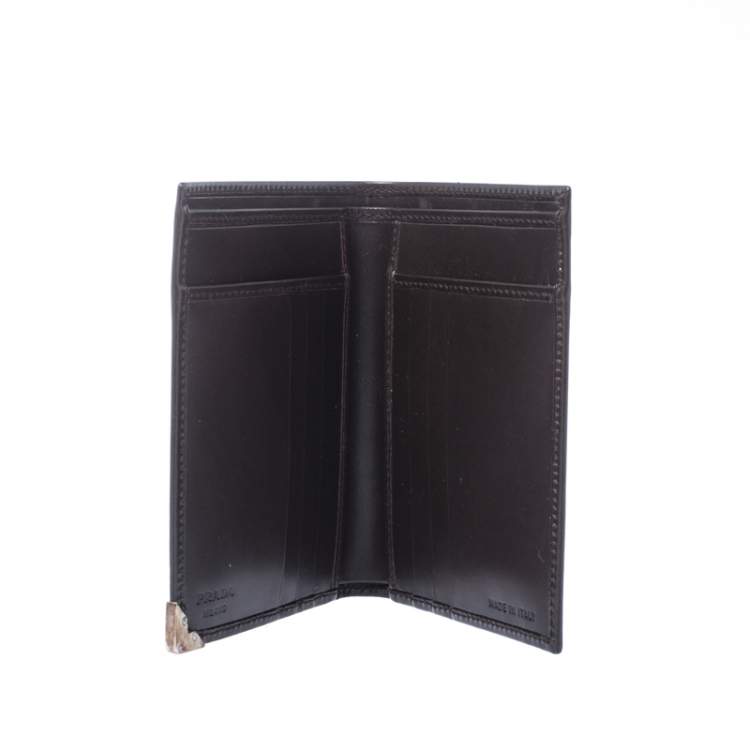 Pre Owned Prada Dark Brown Leather Bi Fold Card Holder