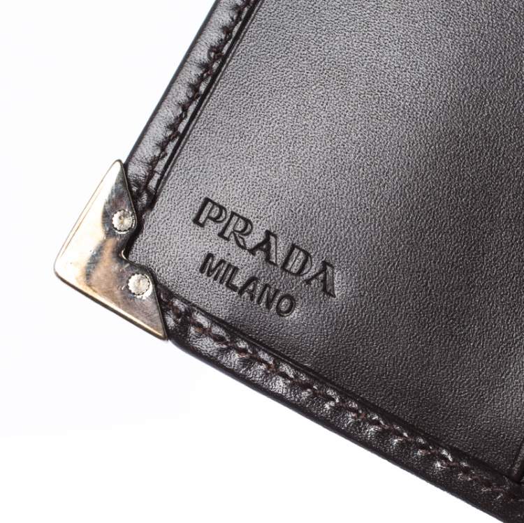Pre Owned Prada Dark Brown Leather Bi Fold Card Holder