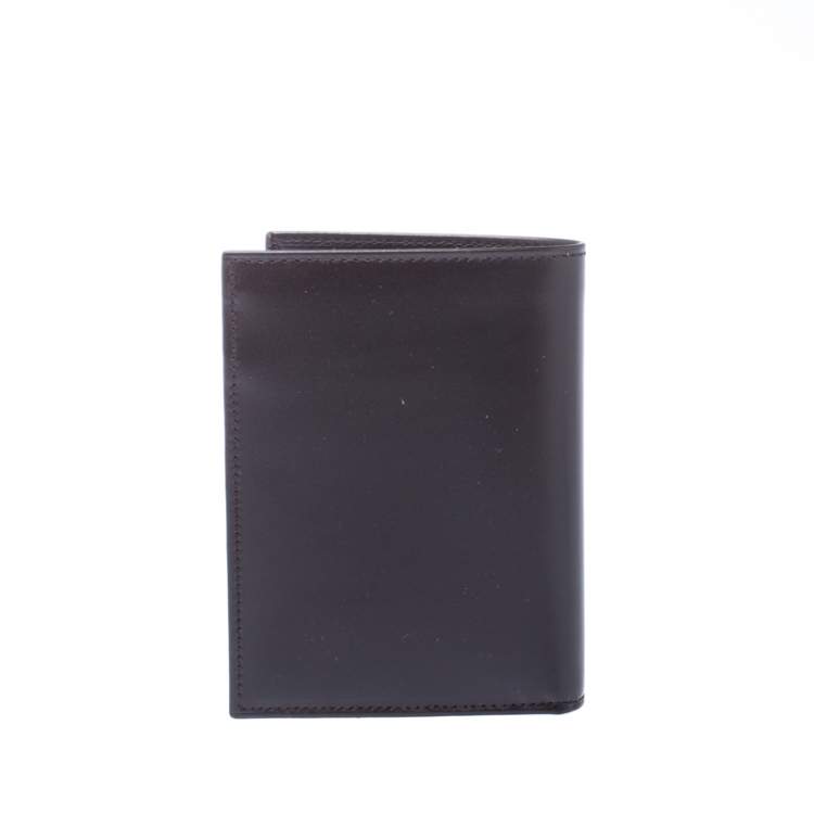 Pre Owned Prada Dark Brown Leather Bi Fold Card Holder