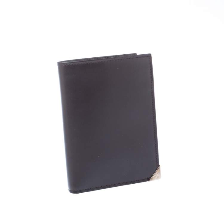 Pre Owned Prada Dark Brown Leather Bi Fold Card Holder