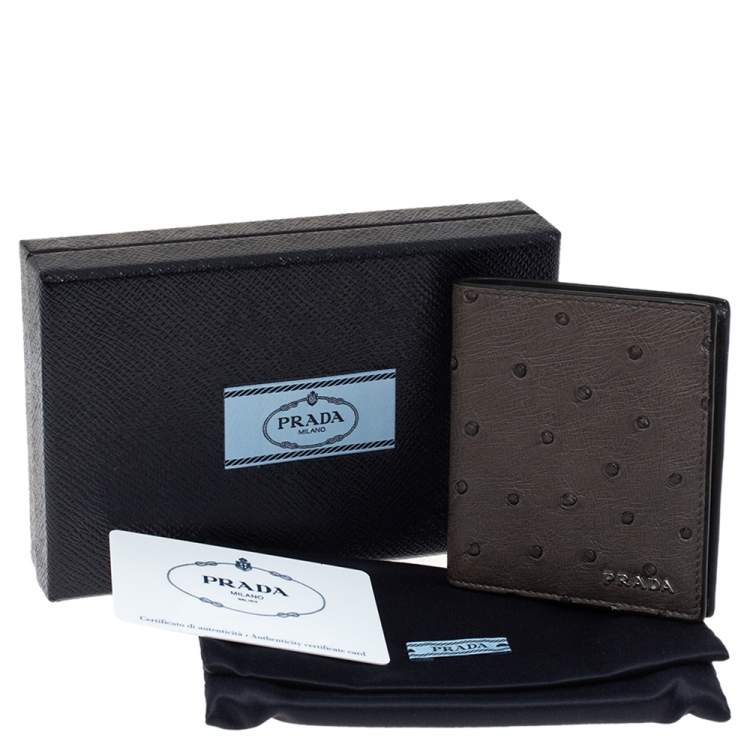 Pre Owned Prada Grey Ostrich Bifold Wallet