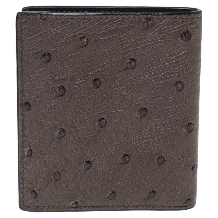 Pre Owned Prada Grey Ostrich Bifold Wallet