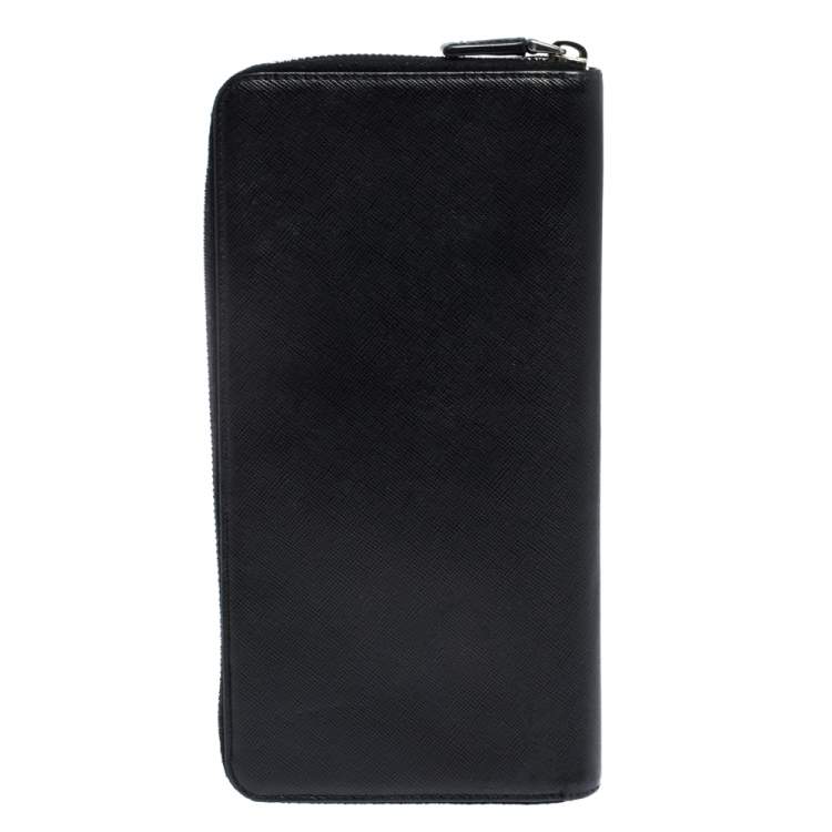 Pre Owned Prada Black Saffiano Lux Leather Zip Around Organizer