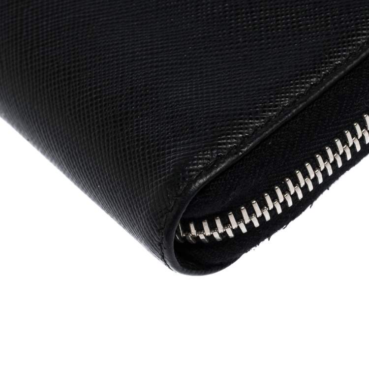 Pre Owned Prada Black Saffiano Lux Leather Zip Around Organizer