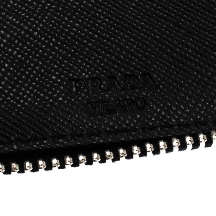 Pre Owned Prada Black Saffiano Lux Leather Zip Around Organizer