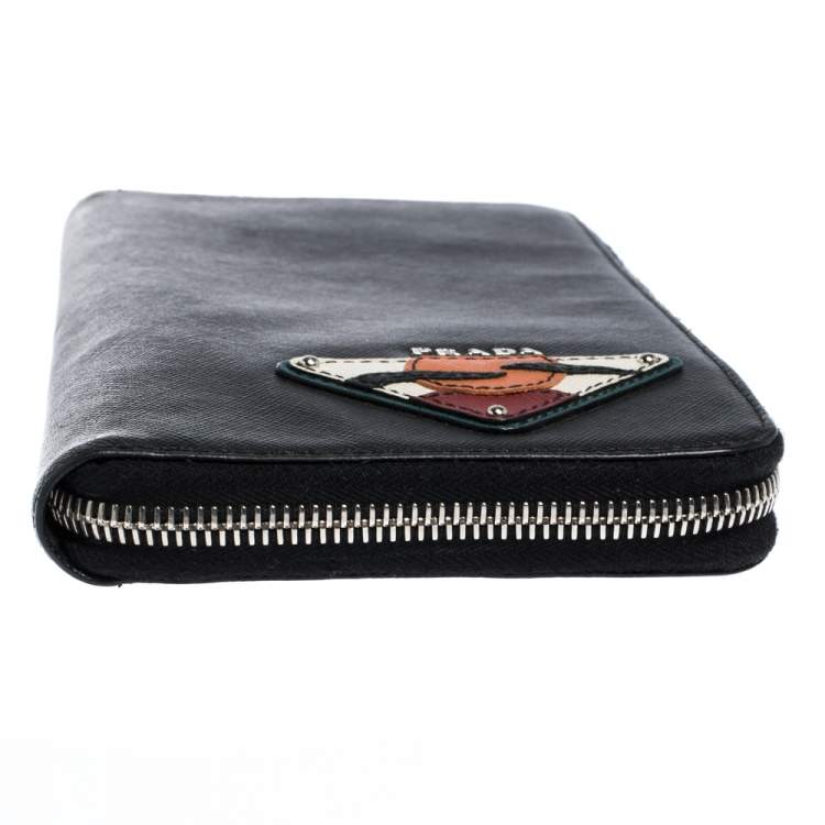 Pre Owned Prada Black Saffiano Lux Leather Zip Around Organizer