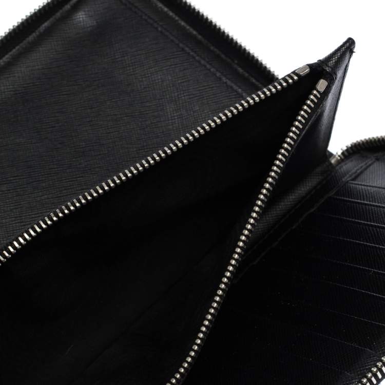 Pre Owned Prada Black Saffiano Lux Leather Zip Around Organizer