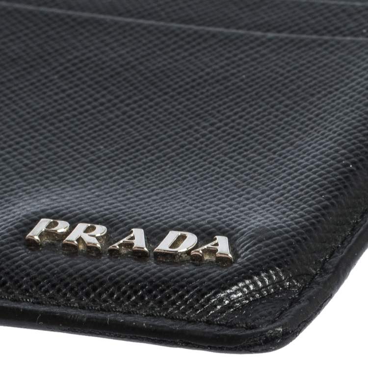 Pre Owned Prada Black Saffiano Leather Card Holder