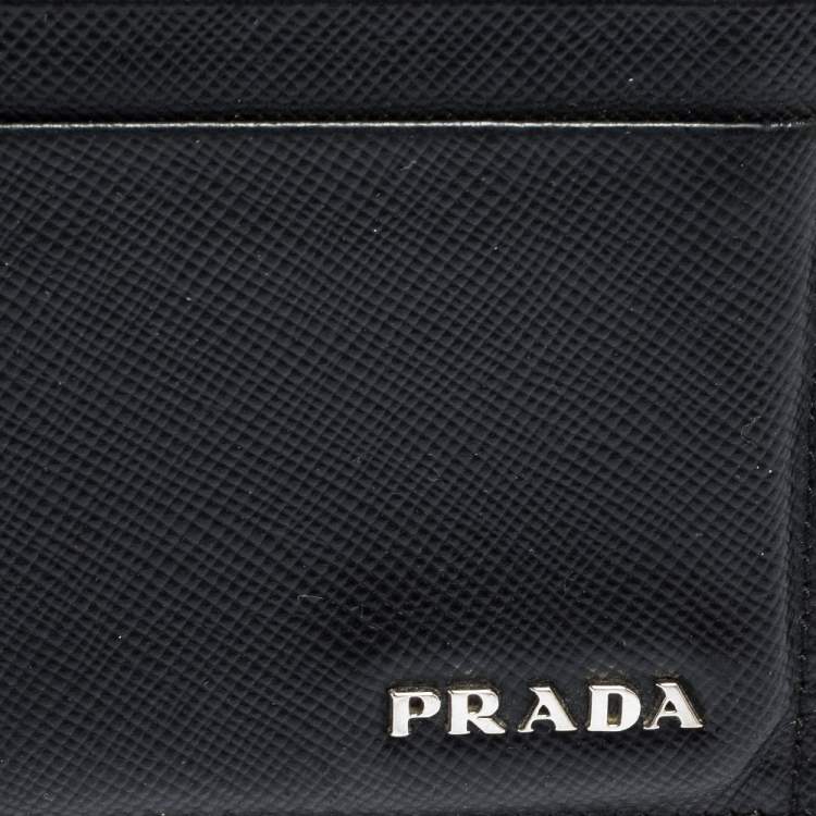 Pre Owned Prada Black Saffiano Leather Card Holder