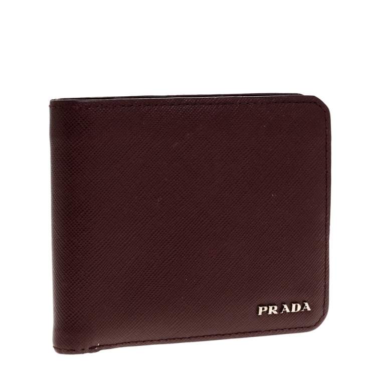 Pre Owned Prada  Burgundy Saffiano Lux Leather Bifold Wallet