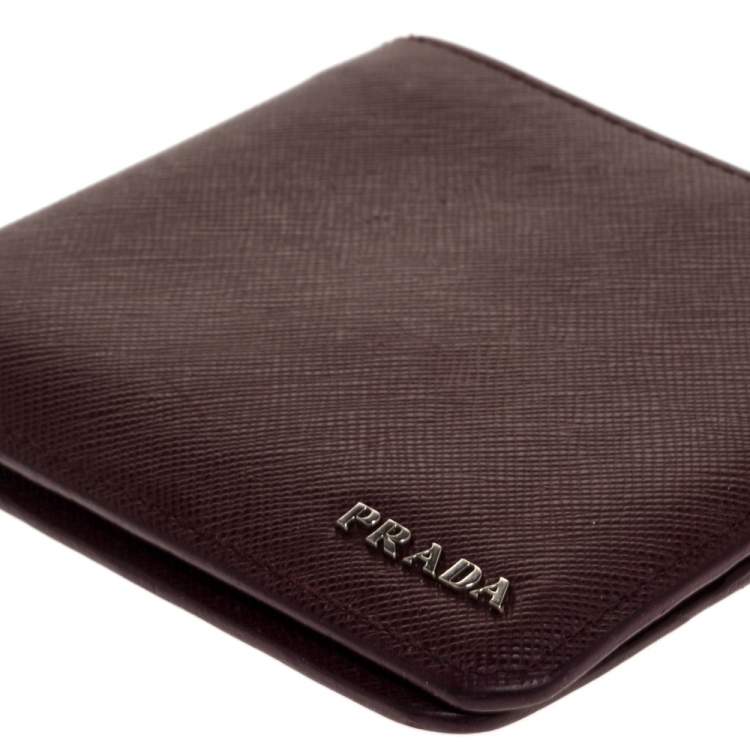 Pre Owned Prada  Burgundy Saffiano Lux Leather Bifold Wallet