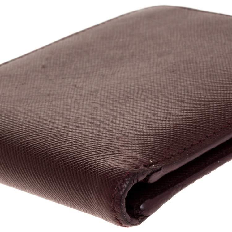 Pre Owned Prada  Burgundy Saffiano Lux Leather Bifold Wallet