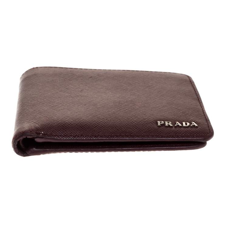 Pre Owned Prada  Burgundy Saffiano Lux Leather Bifold Wallet