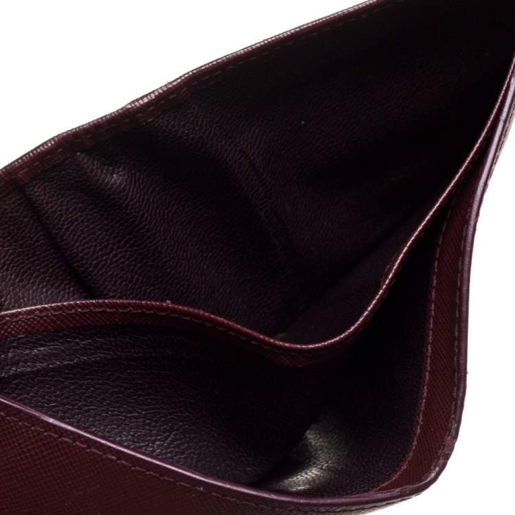 Pre Owned Prada  Burgundy Saffiano Lux Leather Bifold Wallet