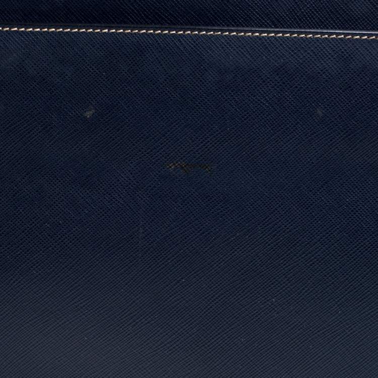 Pre Owned Prada Navy Blue Saffiano Cuir Leather Work  Briefcase