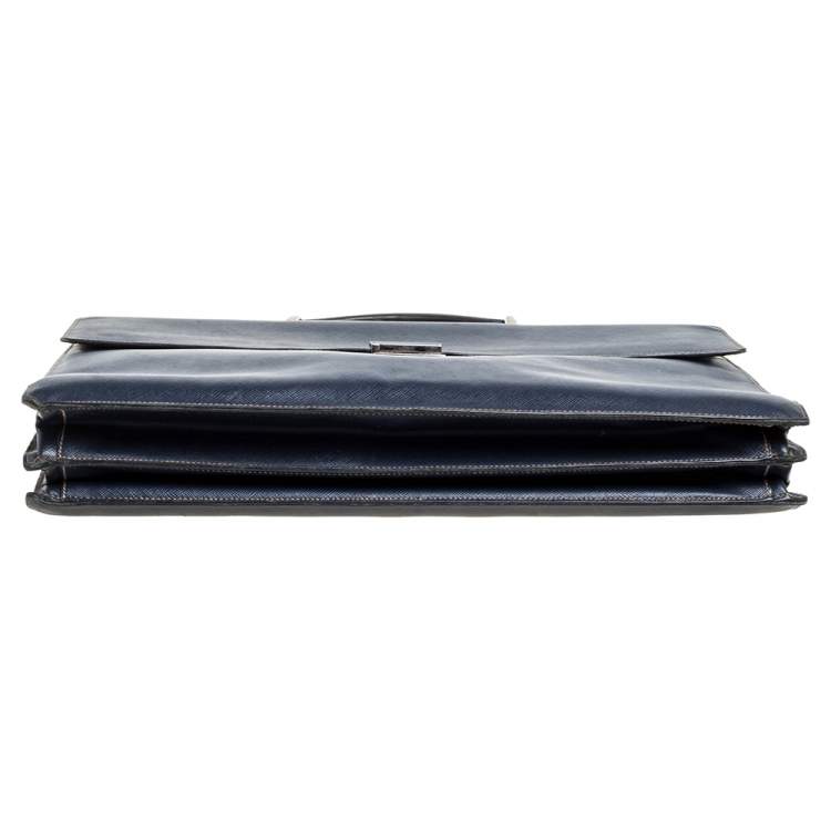 Pre Owned Prada Navy Blue Saffiano Cuir Leather Work  Briefcase