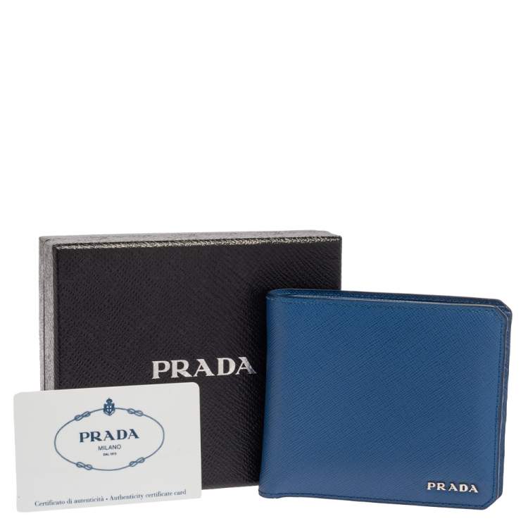 Pre Owned Prada Blue Saffiano Leather Bifold Wallet