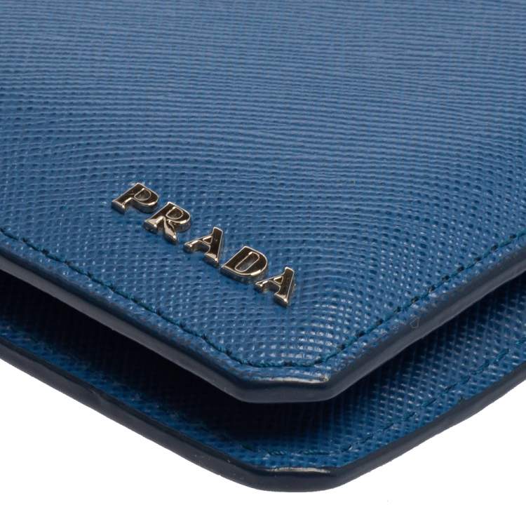 Pre Owned Prada Blue Saffiano Leather Bifold Wallet